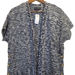 Lane Bryant Cardigan Womens 10/12 Gray Short Sleeve Open Front Button Knit